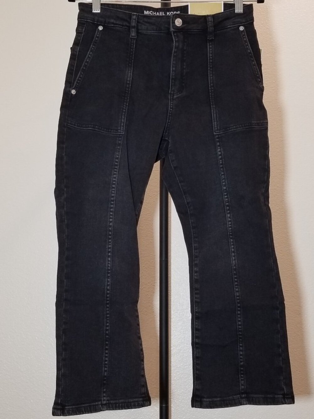 Michael Kors Womens 8P Selma Cropped Flare High Rise Black Denim Jeans Retro NWT